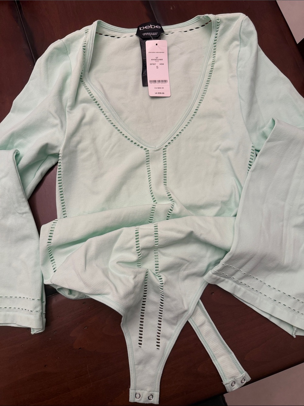 bebe Mint Green Long-Sleeve V-Neck Bodysuit